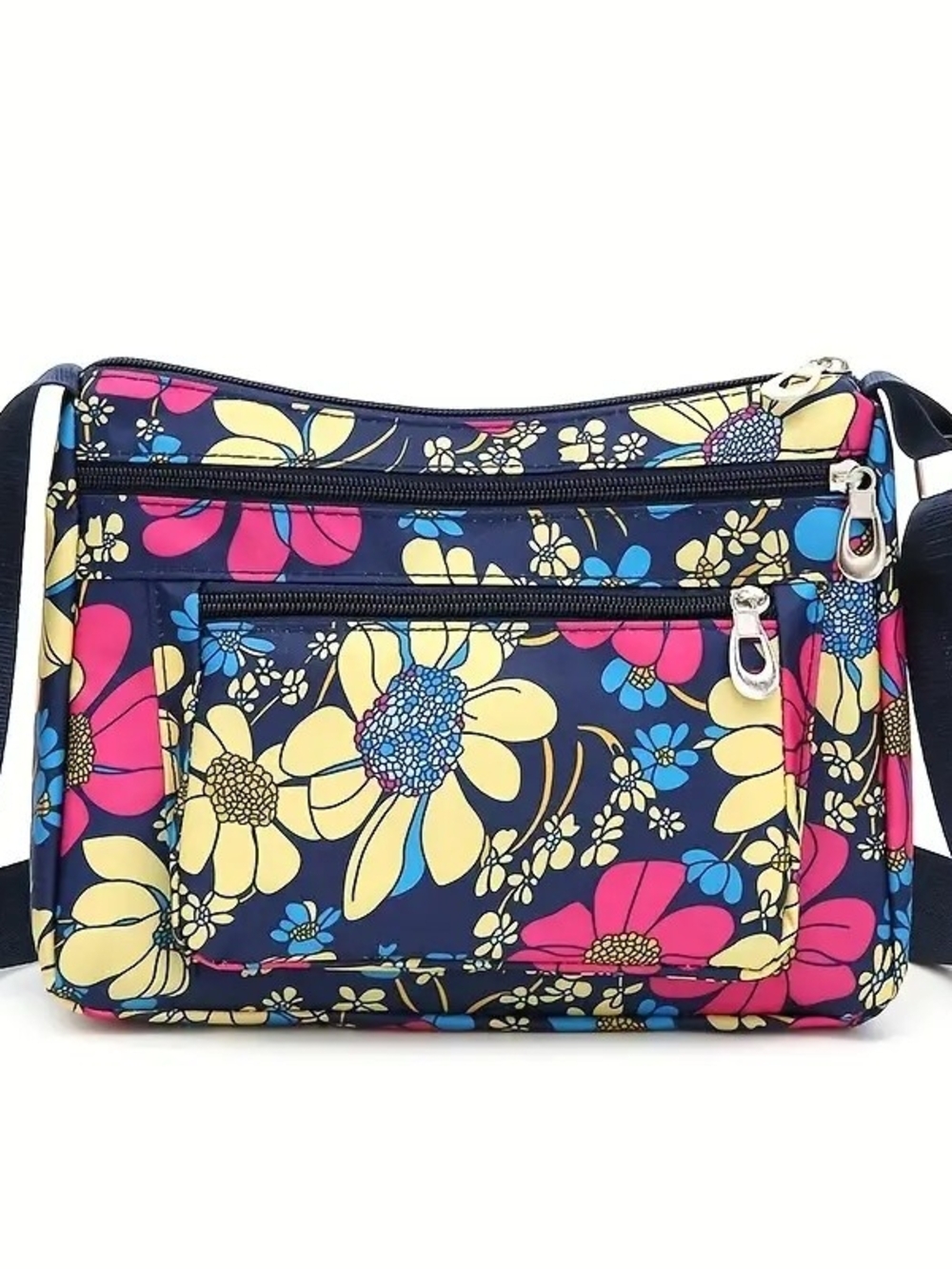 Floral Crossbody Organizer Bag - Navy, Yellow & Pink